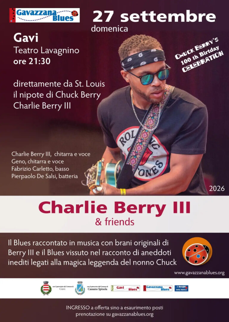 Charlie Berry III & Friends – Domenica 27 settembre – Teatro Civico “Lavagnino”